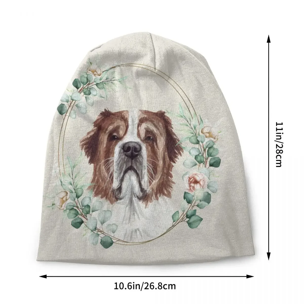 Saint Bernard Dog In Floral Skullies Beanies Caps For Men Women Unisex Fashion Winter Warm Knitted Hat Adult Bonnet Hats