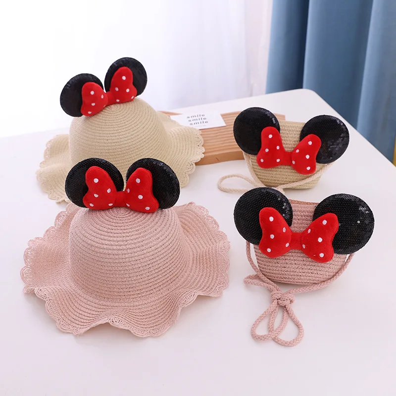 Summer Disney Minnie Mouse Bucket Hat Kawaii Panama Hat Baby Lovely Ear Fisherman Hat for Kid Beach Hats Children\'s Cap Gifts