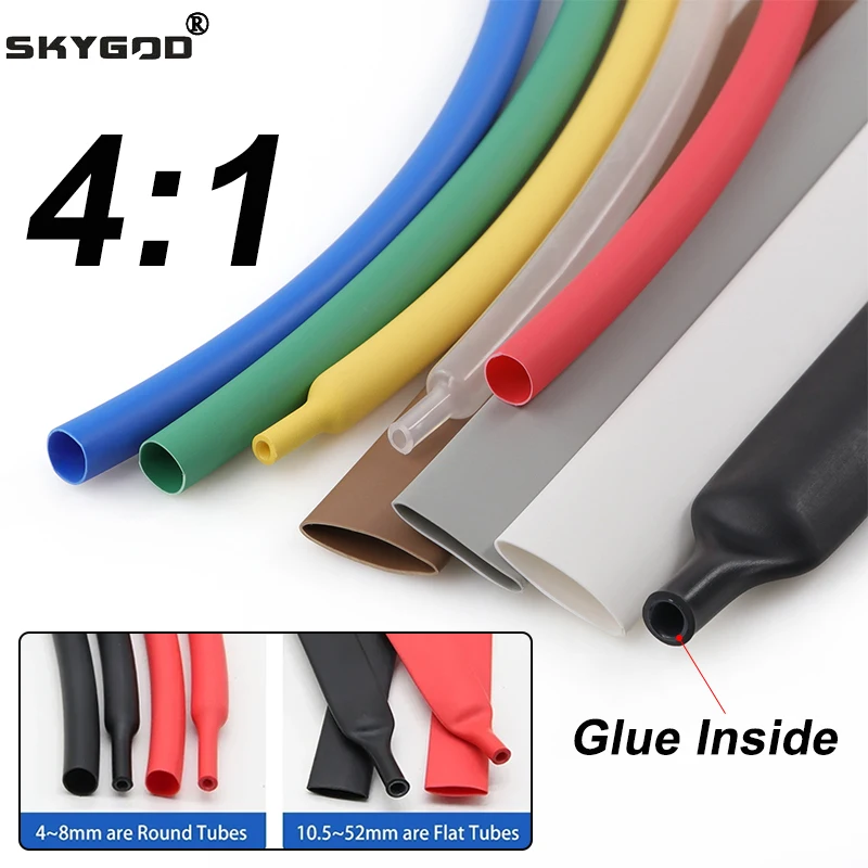 1-5M 4:1 With Glue Dual Wall Heat Shrink Tube 4/6/8/12/16/20/24/32/36/40/52mm Thicken Polyolefin Adhesive Wire Cable Sleeving