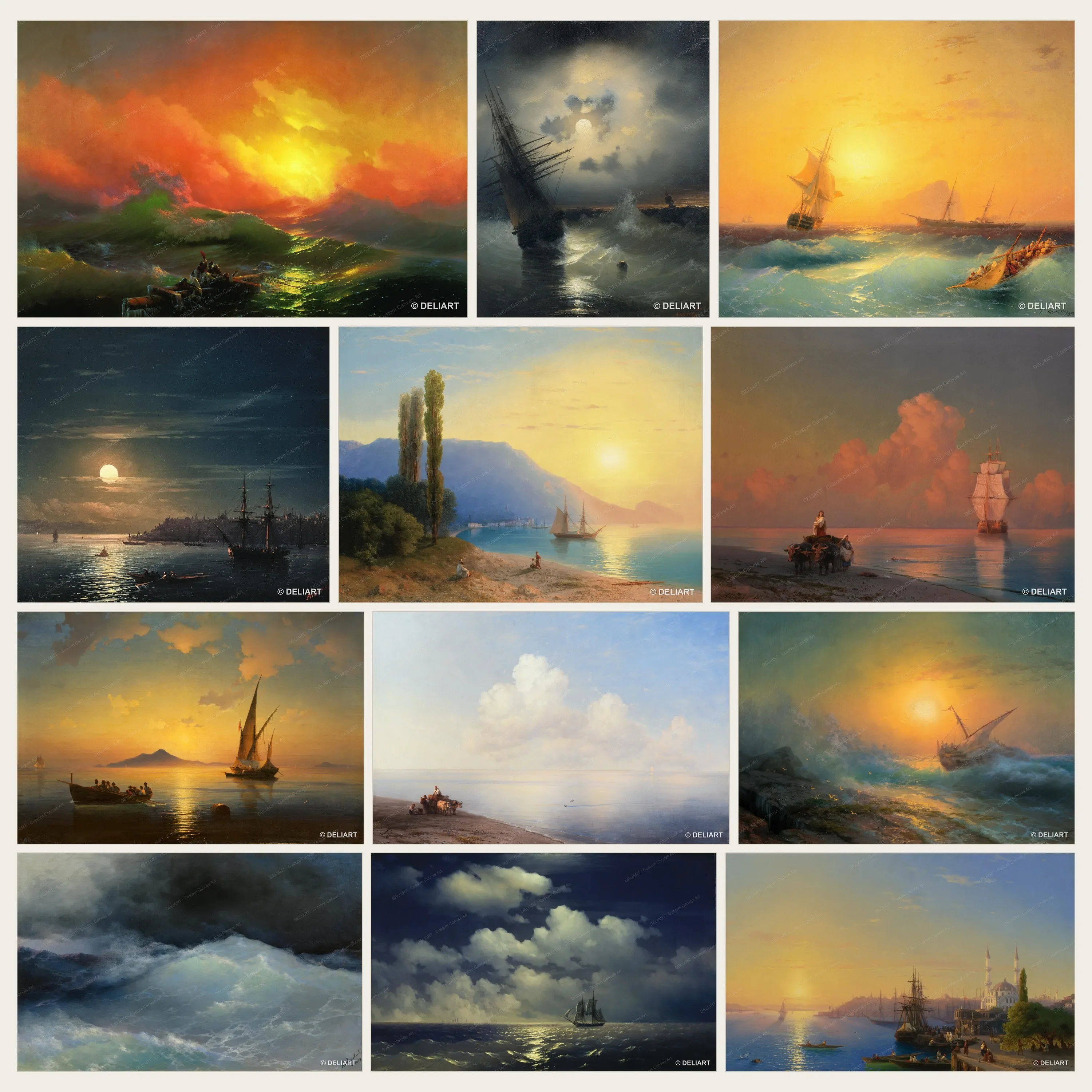 1 PC Aivazovsky Canvas Wall Art The Ninth Wave Seascape Ocean Storm Sunset Russian Marine Painting Nautical Decor Unframed