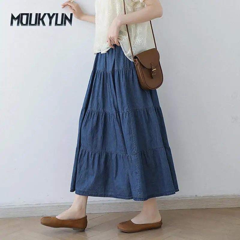

Women Casual Elastic Waist Loose Midi Long Skirts