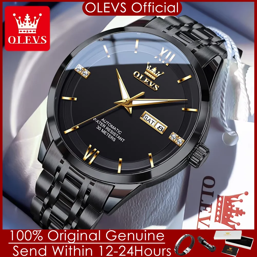 

OLEVS 7061 Automatic Man Watch Original Luxury Stainless Steel Waterproof Luminous Calendar Simple Men's Mechanical Wrist Watch