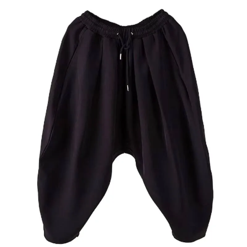 

Брюки с низкой талией, эластичные мужские летние брюки с девятью минут, мужские повседневные брюки, уличные шаровары в стиле хип-хоп, большой размер