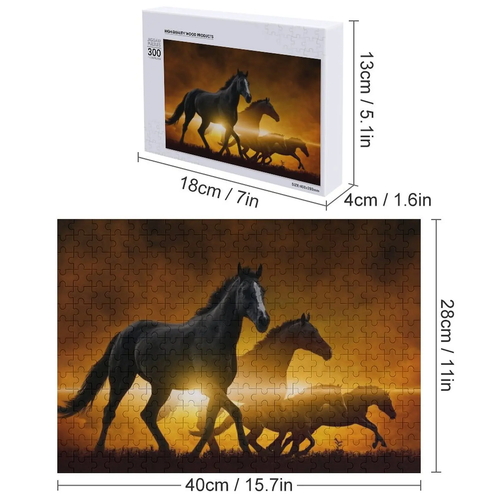 لغز الصور المقطوعة للخيول السوداء البرية، هدية خشبية مخصصة، اسم شخصي، لغز Iq