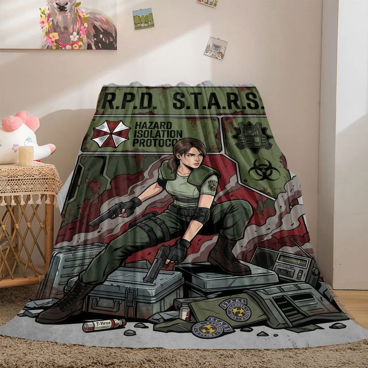 Resident EvilF Smooth 2D Print Flannel Blanket, Cartoon Figure Design for Bed, Comfortable Travel Picnic Wrap_LIAN