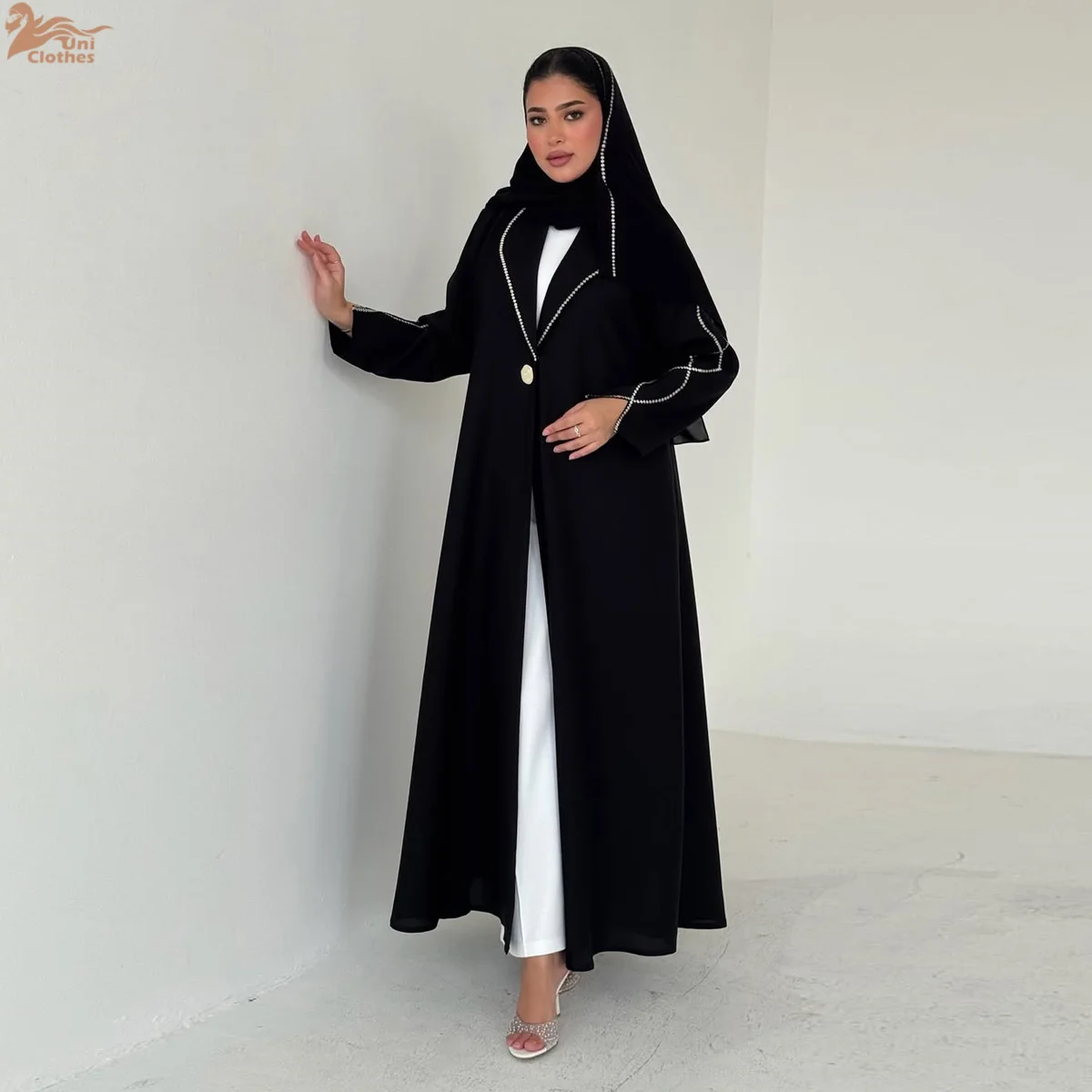 

Uni Muslim Embroidery Elegant Women Open Abaya Hijab included Dubai Cardigan Hijab Clothing Women