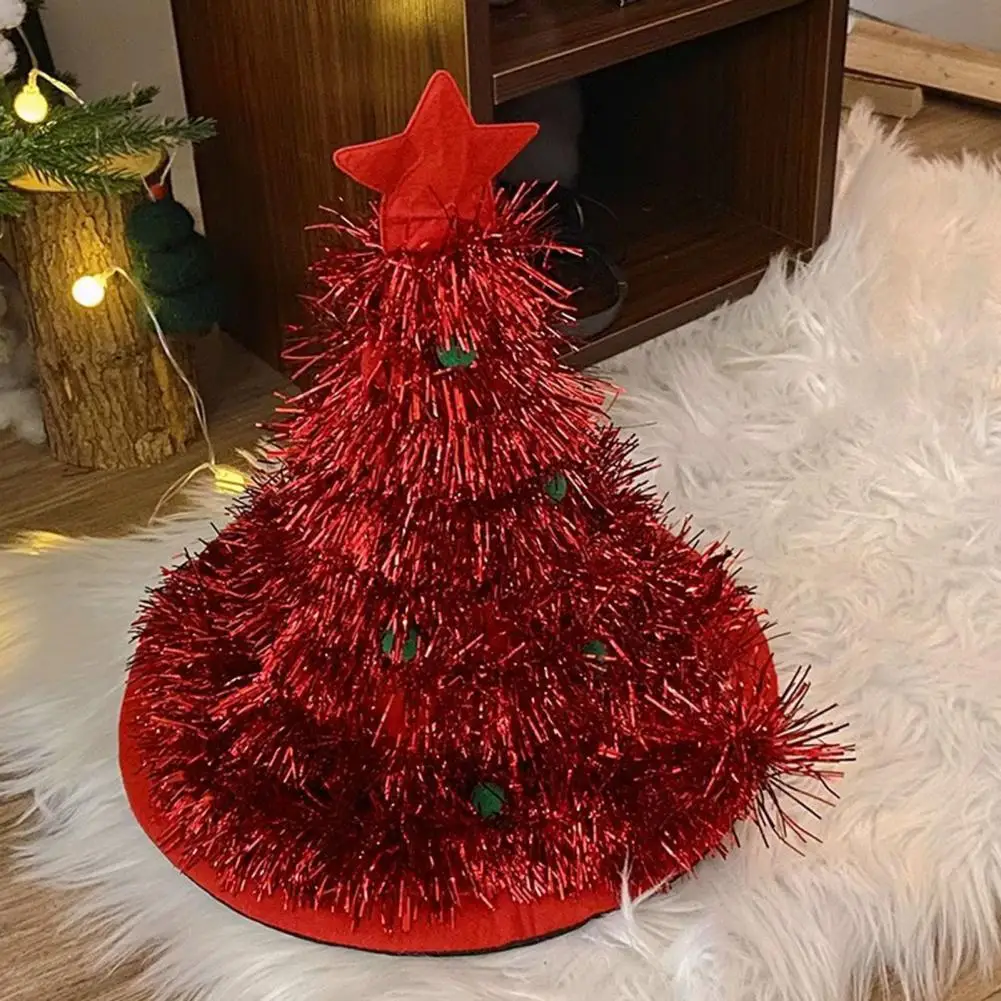 Family Gathering Hat Christmas Tree Hat with Golden Star Tiara Soft Santa Hat Holiday Headwear Funny Xmas Party for Women
