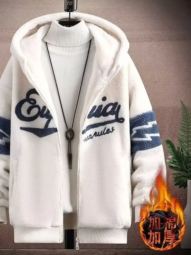 

Thiened Lamb Velvet Men's Jaet Youth Home Outdoor Autumn Winter New Faion Fce Warm Color Blo Top Warmth