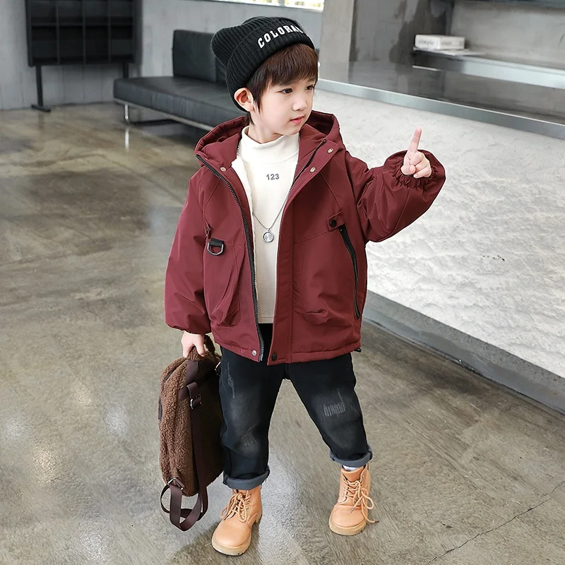 

Boys Winter Cotton Jaet Thiened Fce Lined Parka Coat Baby Warm Inner Cotton Top Youth Faion Stand Fit Waterproof