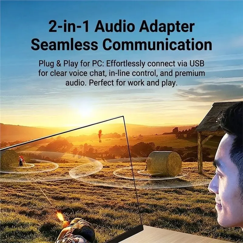 T23C USB A To 3.5Mm Audio Adapter 2 In 1 Converter External Sound Card For Headphones Microphone For Laptop PC Speakers Black