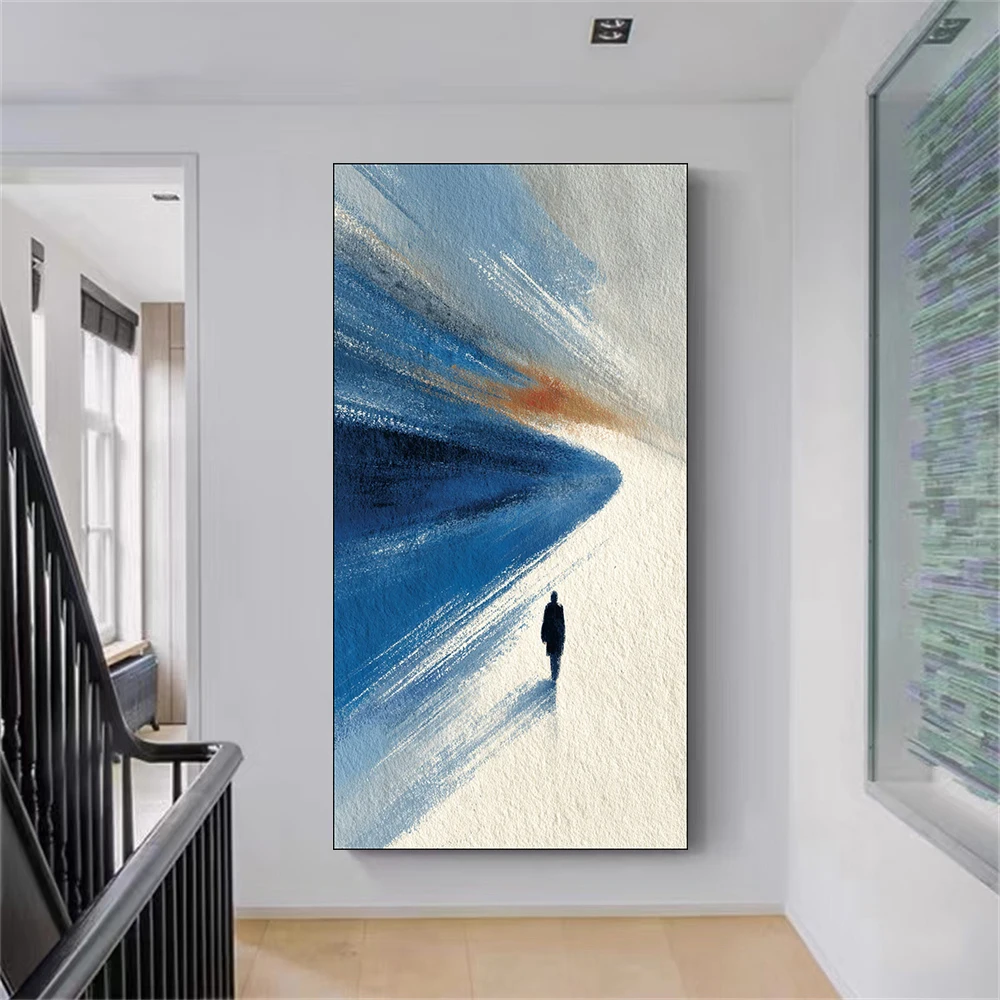 

Ручная роспись абстрактное декоративное искусство, сине-белая текстурированная одиночная фигура с толстым стилем картины маслом Impasto