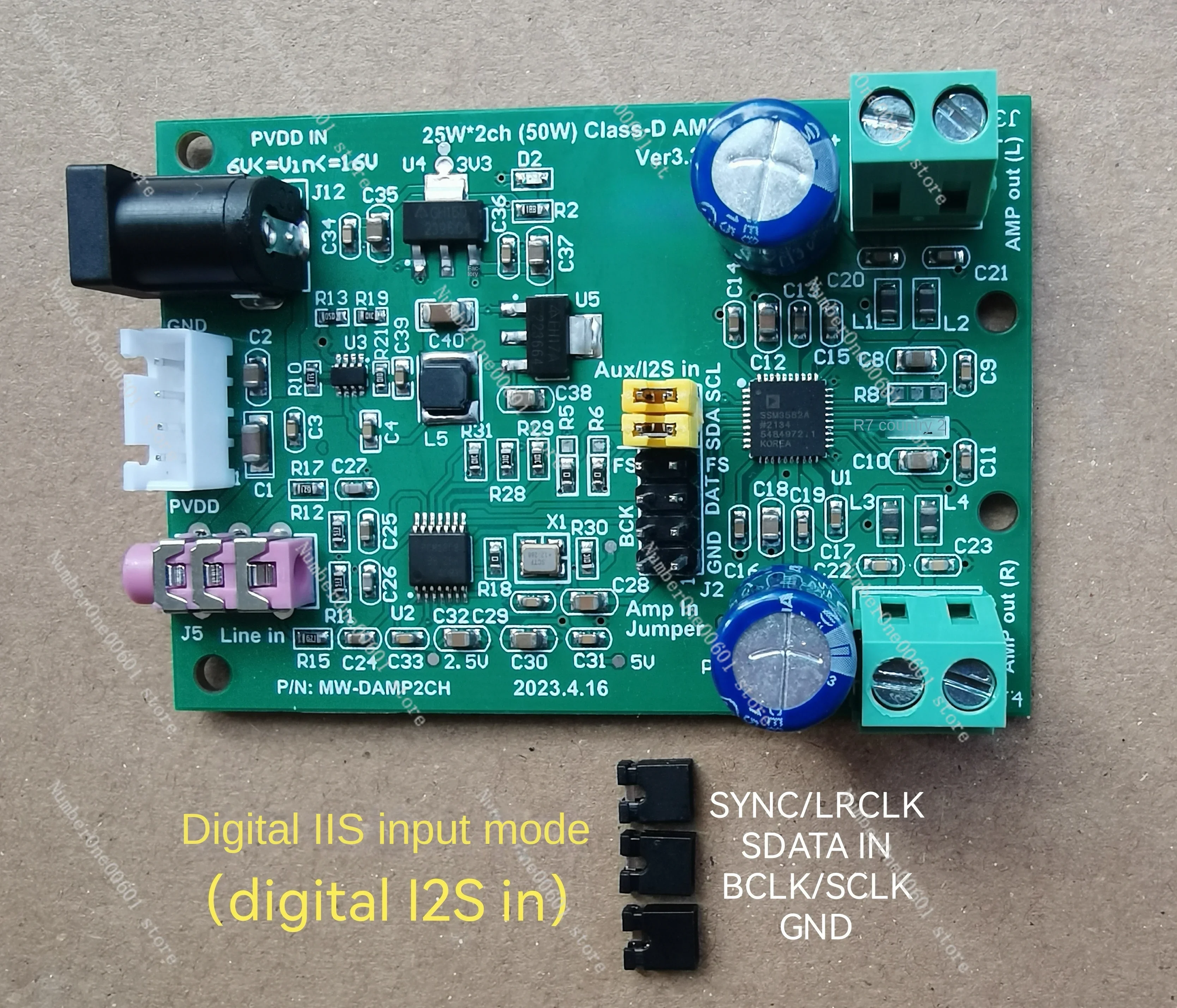 50W Class D Digital Amplifier Development Board (2 Channels) for SSM3582A