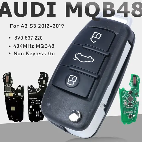 Keyecu placa oem 8v0 837 220, 8v0837220 pedir 434mhz megamos aes mqb 48 flip remoto chave do carro fob para audi a3 s3 2012-2019