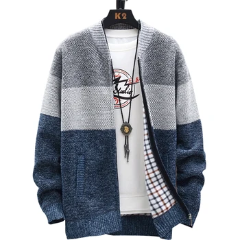 Autumn Winter Cardigan Sweater Men Fleece Zipper Sweaters Velvet Contrast Striped Sweater Coats Casual Jackets 5 Autumn Winter Cardigan Sweater Men Fleece Zipper Sweaters Velvet Contrast Striped Sweater Coats Casual Jackets 5
