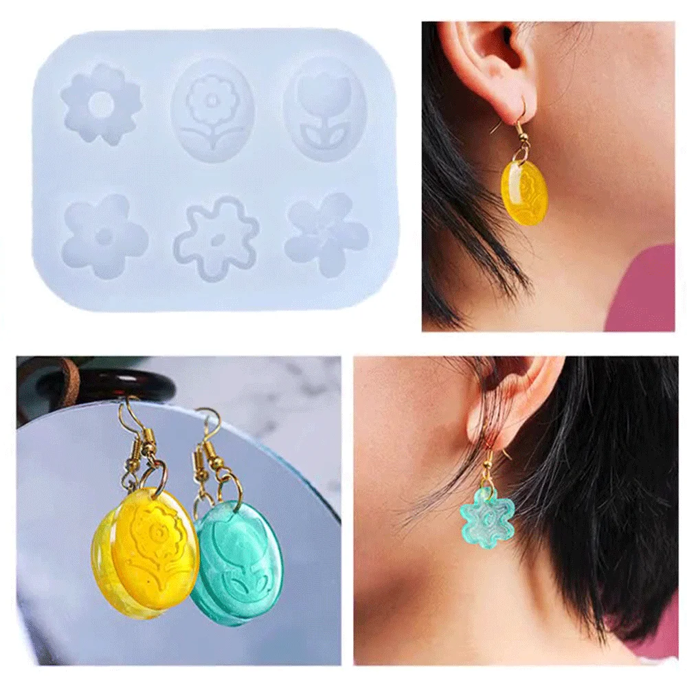

1Pcs Silicone Earring Mold 6 Style Flower Shape Pendant Epoxy Resin Mold for DIY Jewelry Making Keychain Necklace Accessories