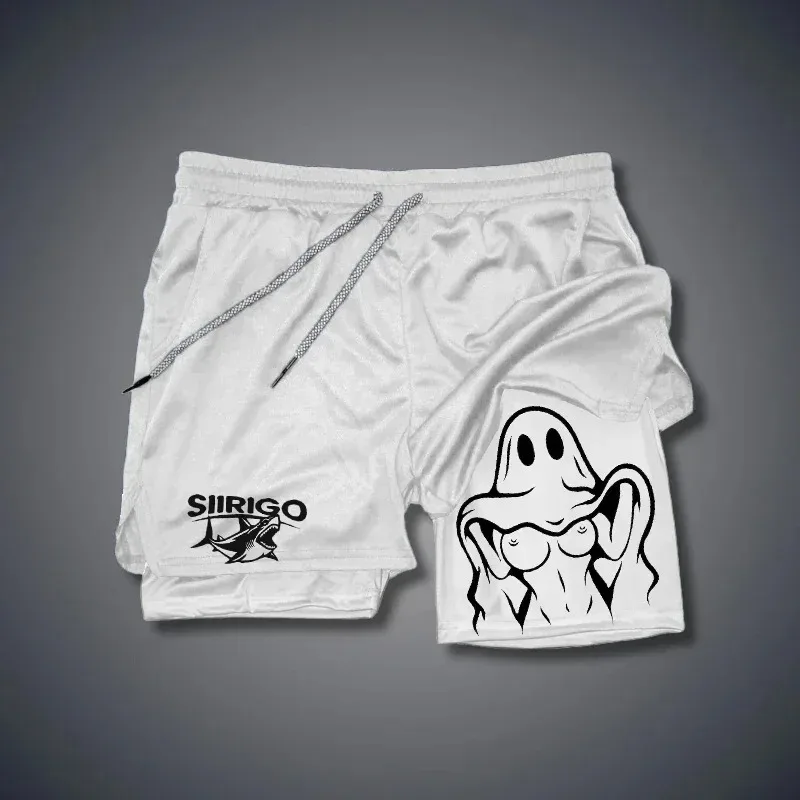 Модные двухслойные шорты для фитнеса, мужские летние тонкие быстросохнущие дышащие шорты для фитнеса, мужская спортивная и фитнес-одежда