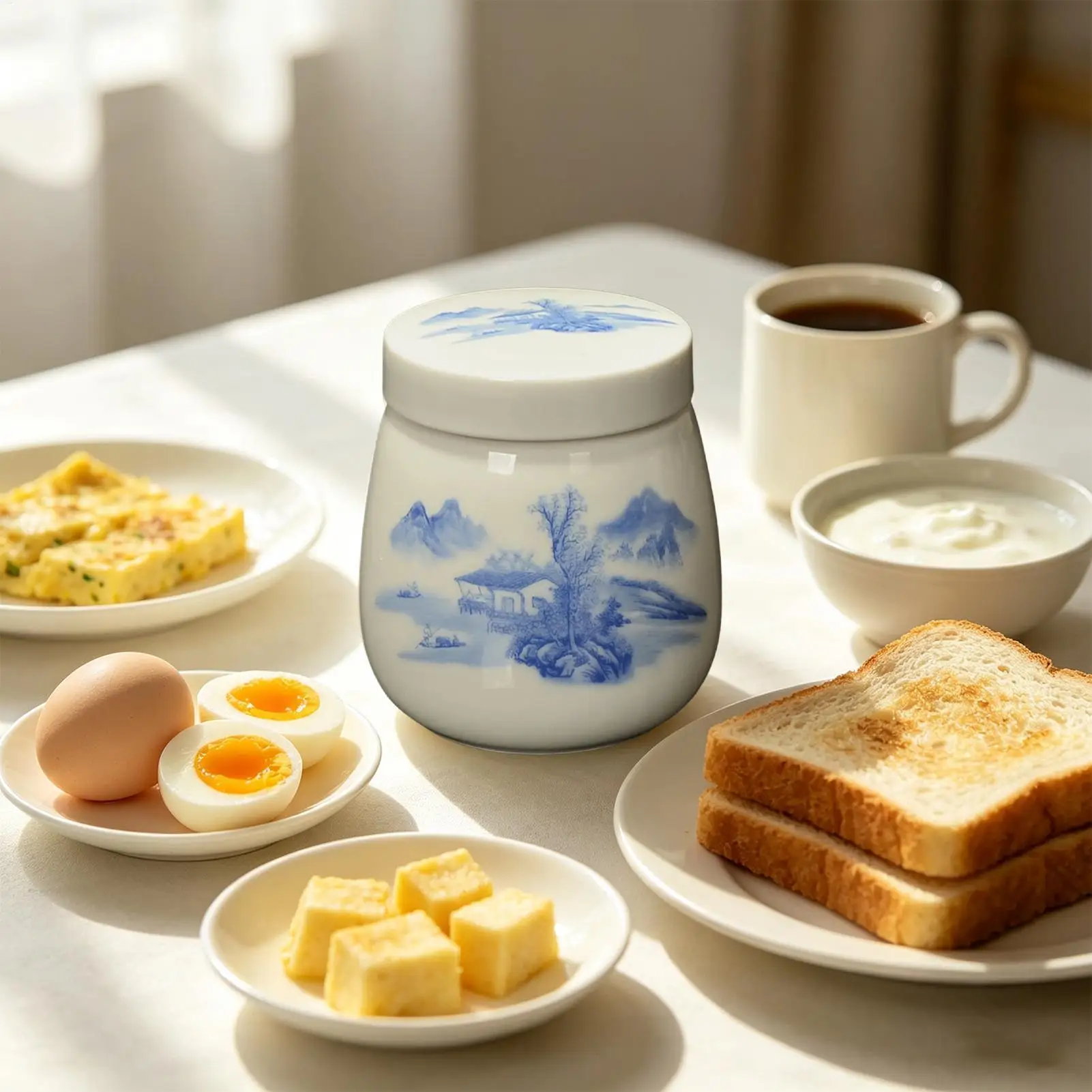Coddled Egg Cups with Lids 220ml Capacity Vintage Ceramic Holder Soft Boiled Egg Coddlers Cups for Home Kitchen Restaurant