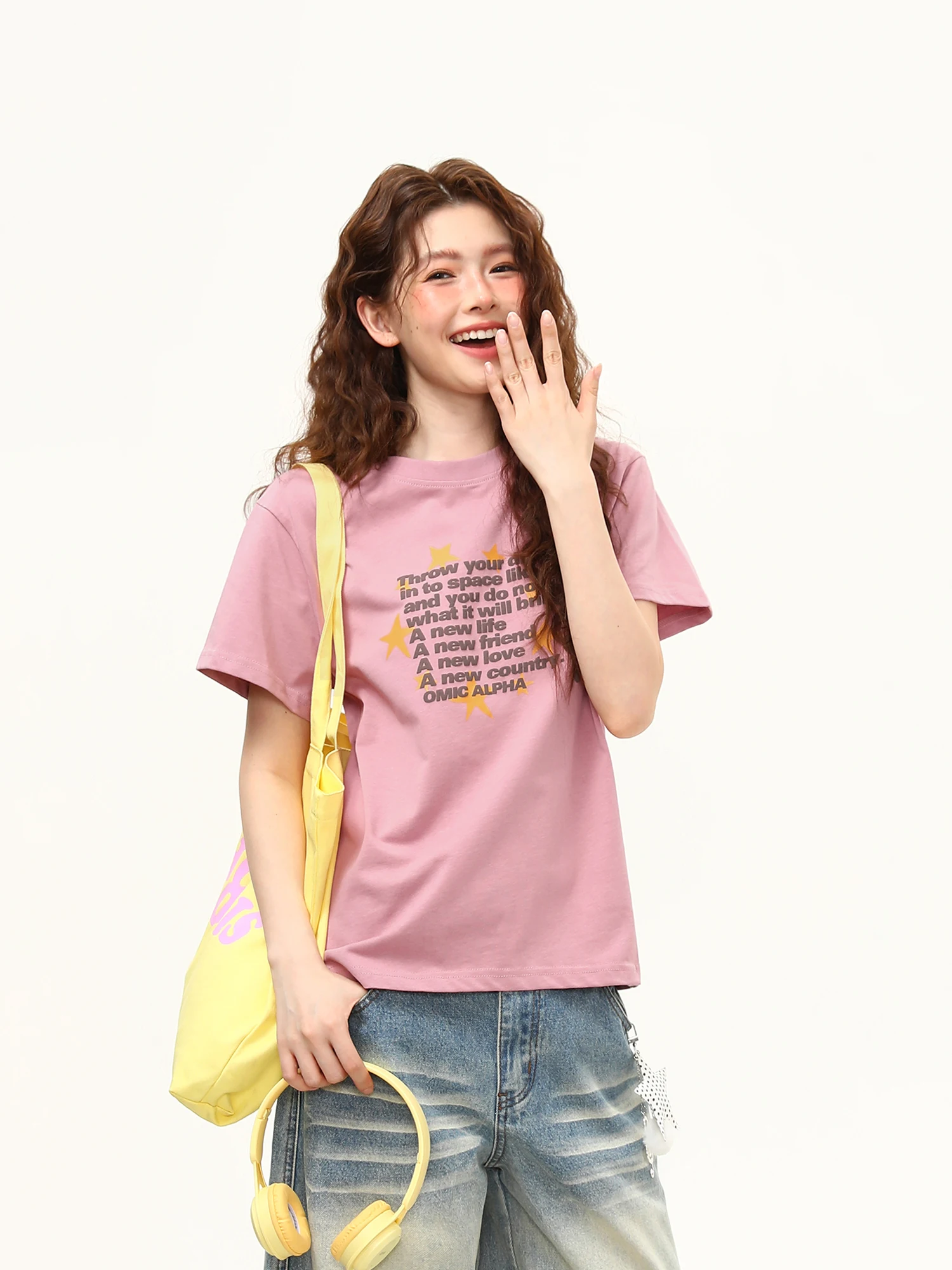 

Женская футболка Wild Original Lotus Pink с пушистым принтом, свободного кроя, с коротким рукавом, модная, стройнящая, женский топ