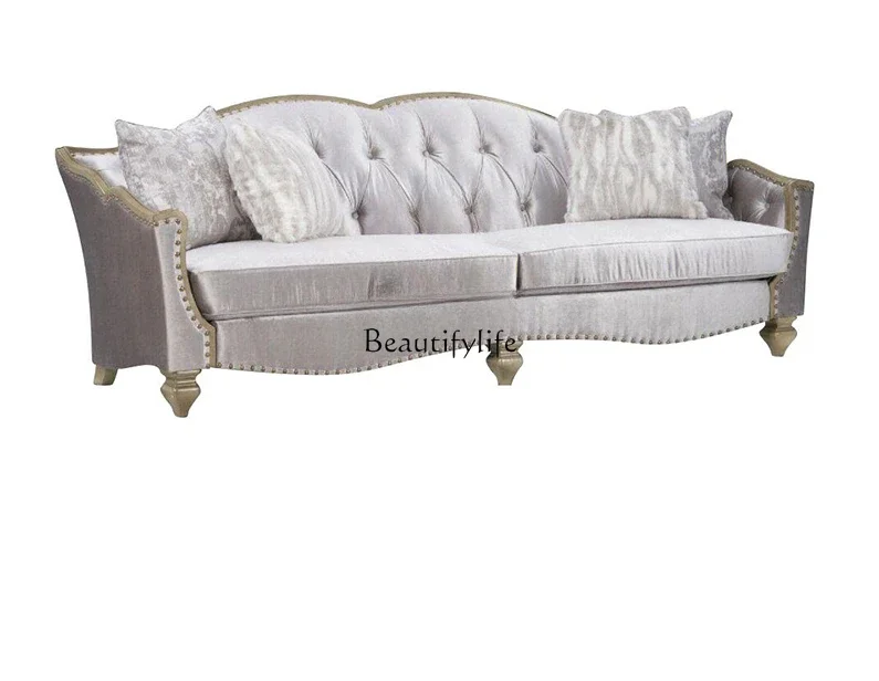 

FG44American-Style Solid Wood Sofa Mild Luxury Retro Distressed Carved Three-Seat Sofa Furniture
