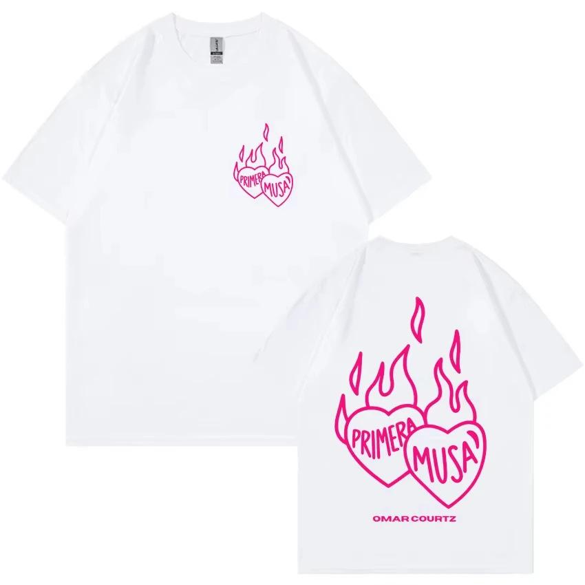 

2025 Pop Rap Singer Omar Courtz Primera Musa Heart Harajuku Pattern T-shirt Men's Hip Hop Loose Summer Top Extra Large T-shirt