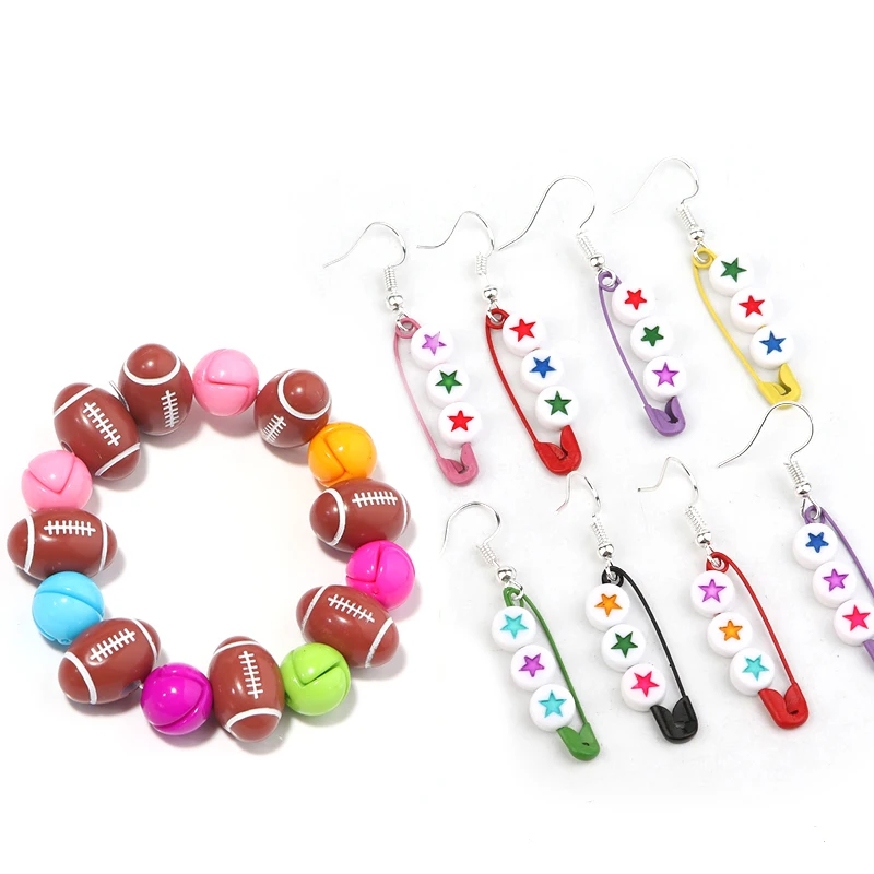50 teile/los Sport Ball Acryl Perlen Großes Loch Lose Perlen Basketball Tennis Baseball Rugby Perlen Für DIY Schmuck Machen Armband – Detail 8