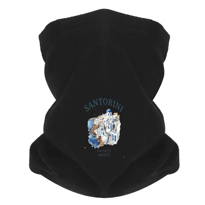White houses blue door,sea and sky Men Windproof Scarf Mask Neck Gaiter Hat Women cap Headgear Outdoor Keep Warm Winter Multifun
