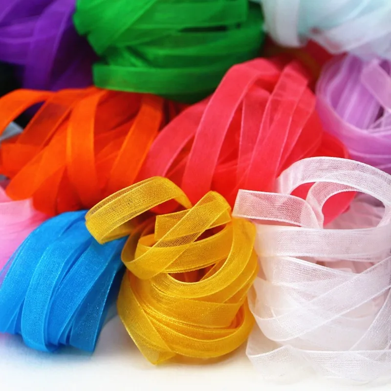 New 6 mm Fluorescent yellow Organza Ribbons Wedding Valentine\'s Day Decoration Gift Wrapping Handmade DIY Fabric 10 Meters/lot