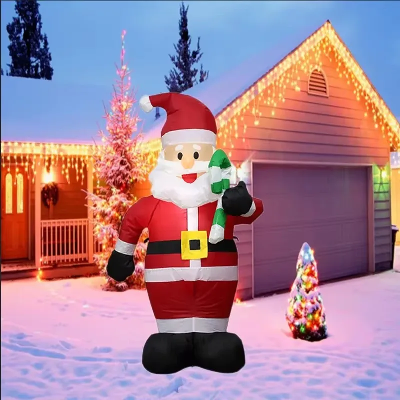 1.2M Luminous Christmas Inflatable Toys Crutch Santa Claus Indoor Xmas Toy Garden Party New Year Outdoor Festival Decoration