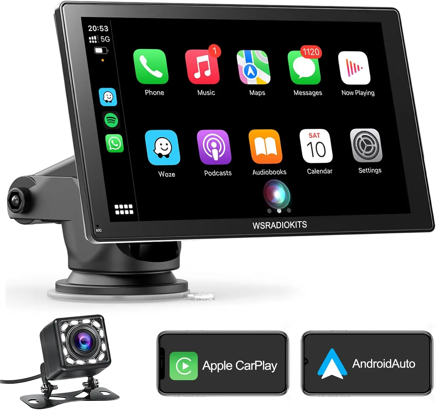 

Touchscreen with Backup Camera: Portable CarPlay & Android Auto Car Stereo, Mirror Link, GPS Navigation, Bluetooth (9 inches)