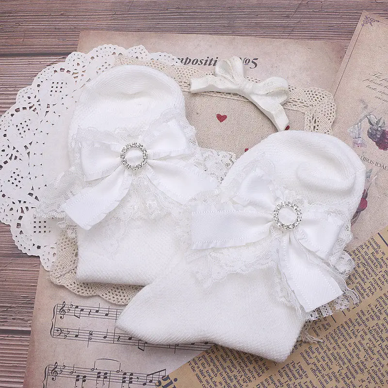 

Носки ручной работы в стиле Лолита с бантом и стразами, милые короткие кружевные носки с бантом и пряжкой для взрослых женщин