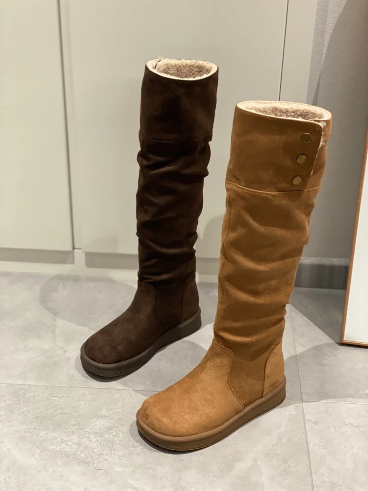 

Fashionable Casual Foldable Slimming round Head Fleece Lined Lightweight Long Boot Women's 2025 New Knight Boot Comfortable