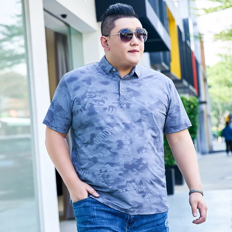 

Men's shirt short-sleeved t-shirt summer ice silk thin section lapel youth business casual trend plus size top 150kg