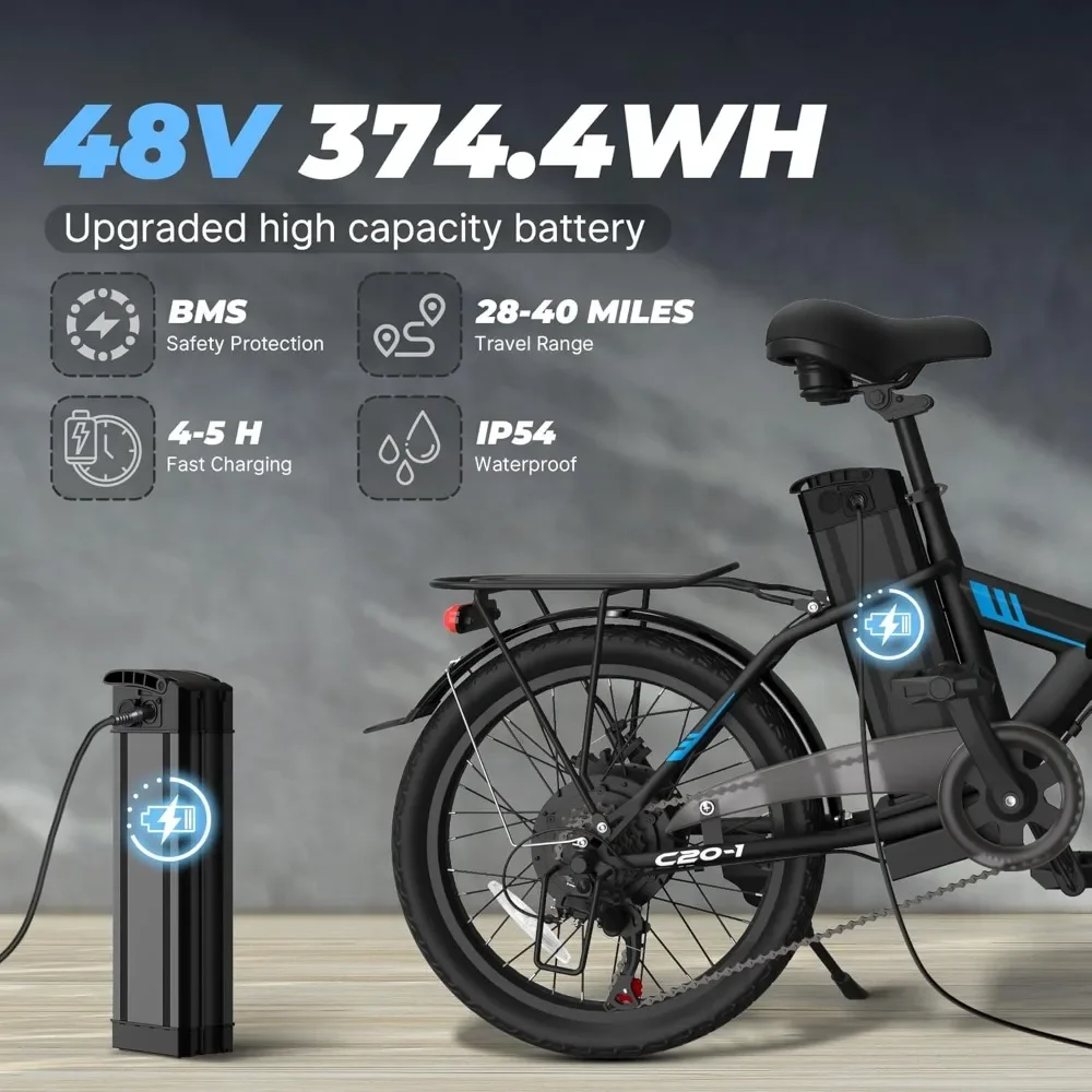 Bici elettrica-Peak 750W Ebike pieghevole, batteria al litio rimovibile 48V, pendolare bicicletta elettrica pieghevole da 20 