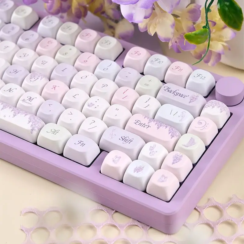 131 Keys Wisteria Flowers Cute Set Keycaps Keyboard Key Cute PBT Moa Profile Gaming Key Caps for Mechanical Keyboard Accessories