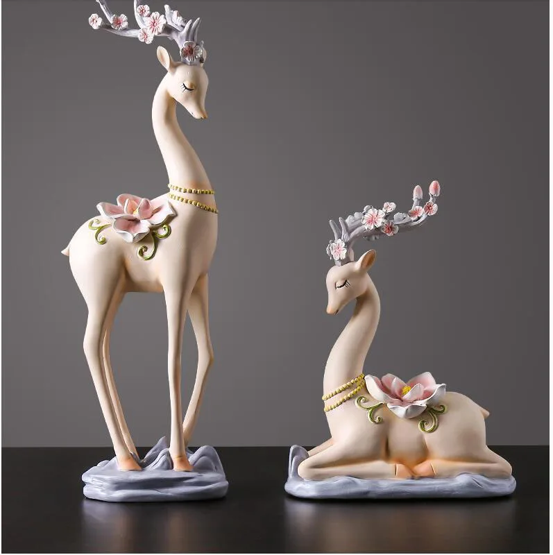 

American Resin Deer Ornaments Accessories Home Livingroom Table Figurines Decoration Hotel Office Desktop Furnishings Crafts Art