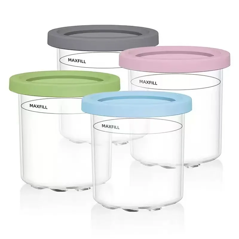 Recipientes y tapas Creami para Ninja - Paquete de 4 recipientes para helado cremoso, vasos, tarros, recipientes, juego de recipientes, compatible con batidos.