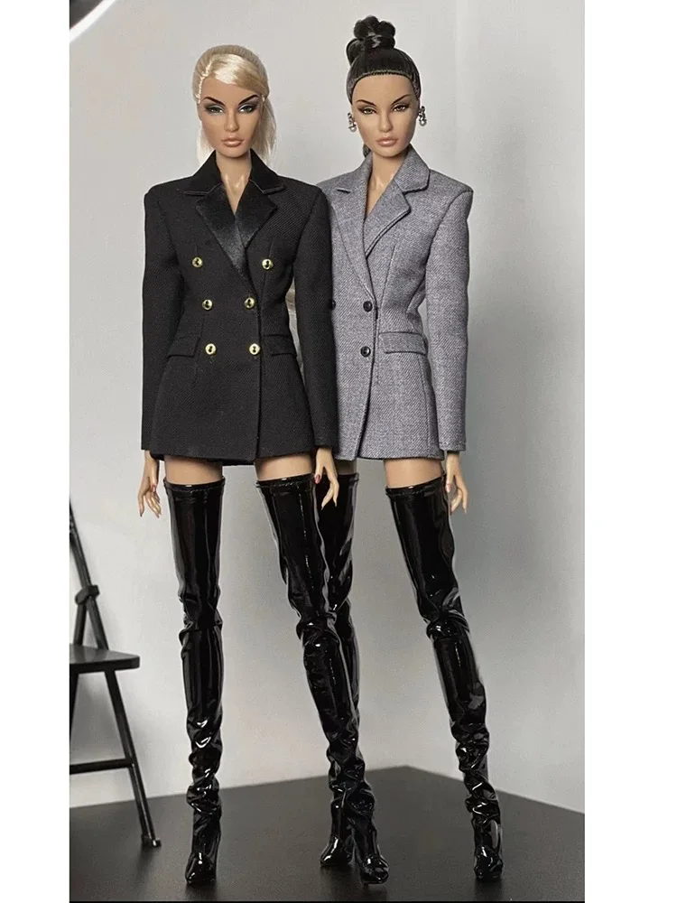 30cm Doll Shoes Accessories Fashion Design Knee High Pointed Toe Stiletto Heel Versatile Leather Boot For 1/6 FR Supermodel Doll