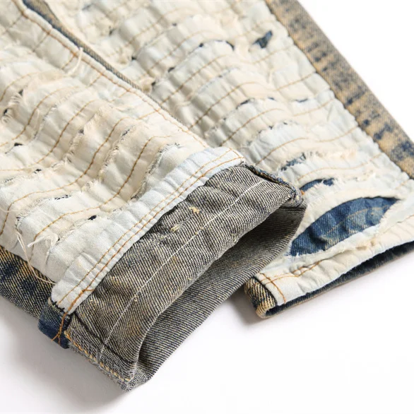 European and American high street pants Ripped jeans men's  spring and autumn thick straight small leg elastic  jeans for men