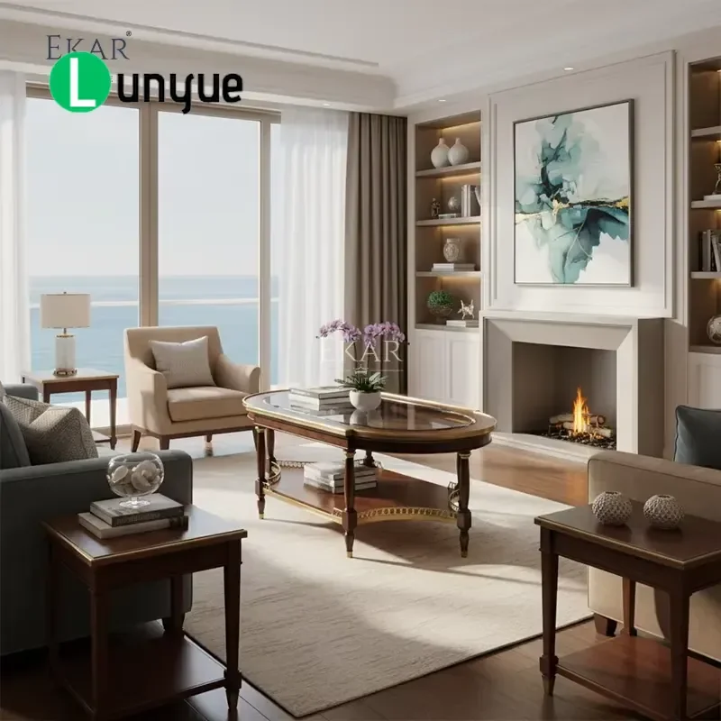 Luxury British Style Oval Glass Coffee Table High End Custom Center Table for Living Room Elegant Foshan Furniture