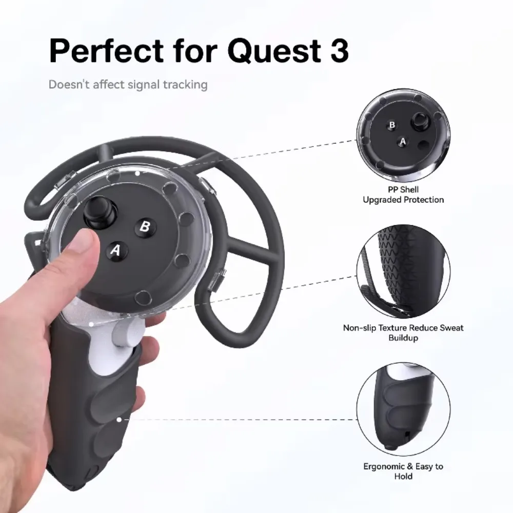 Anti-collision Controller Protection Kit Compatible with Meta Quest 3 VR Silicone Cover Wrist Strap Game Accessory