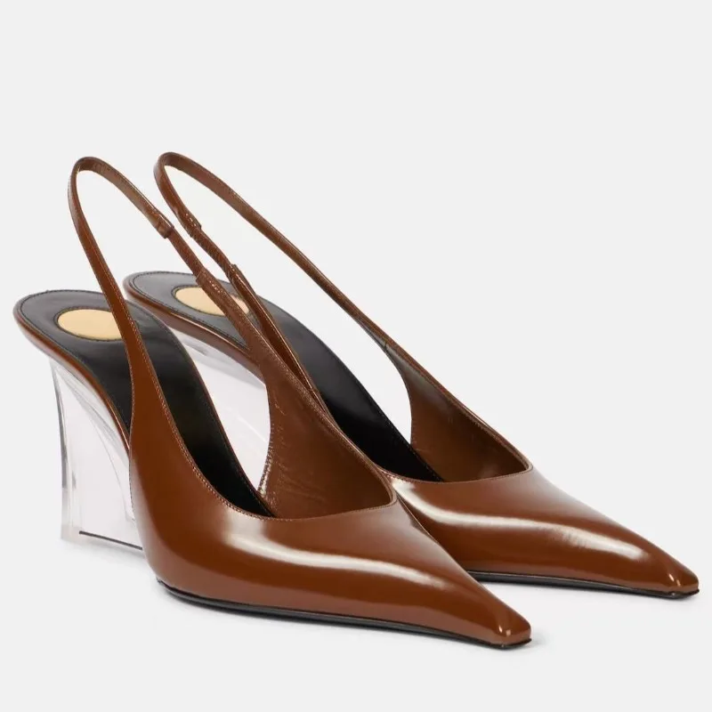 

European AndAmerican Fashionable Transparent Crystal Wedgeheel Pointed Wedgeheel Back Hollowsandals Forwomen's Sexy Banquetshoes