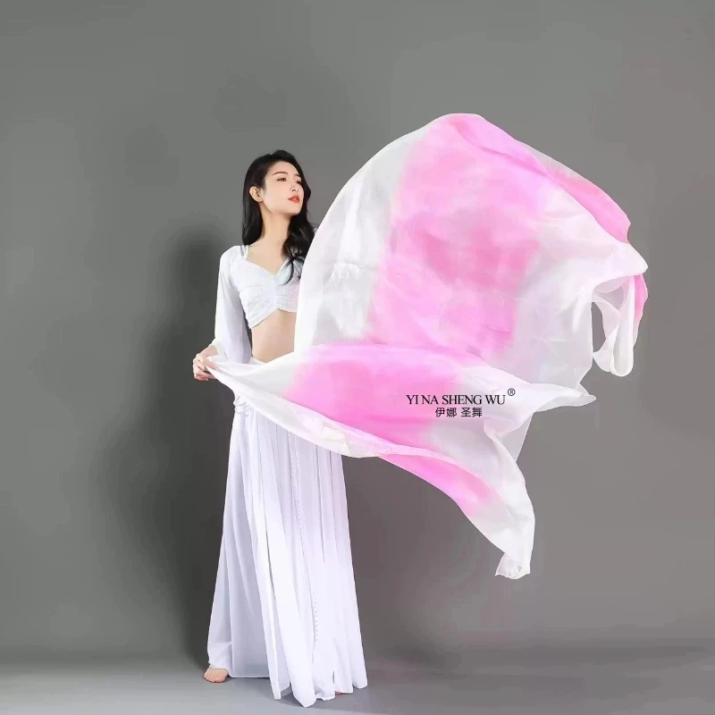 Voile de danse du ventre en soie véritable, 250x114cm (98.4x44.8 pouces), châle personnalisé en soie véritable teint à la main, dégradé de couleur, vente en gros