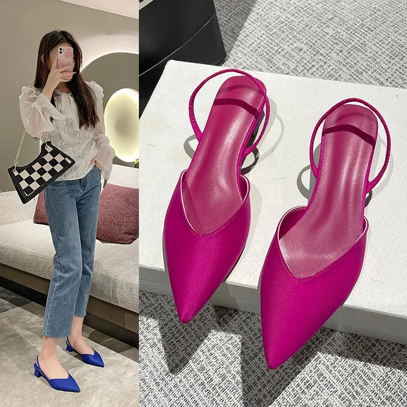 Women Heeled Sandals Blue Luxury Medium Heel Sandals Wrap Toe Sandals Designer Shoes Fashion Pointed Toe Slip-On