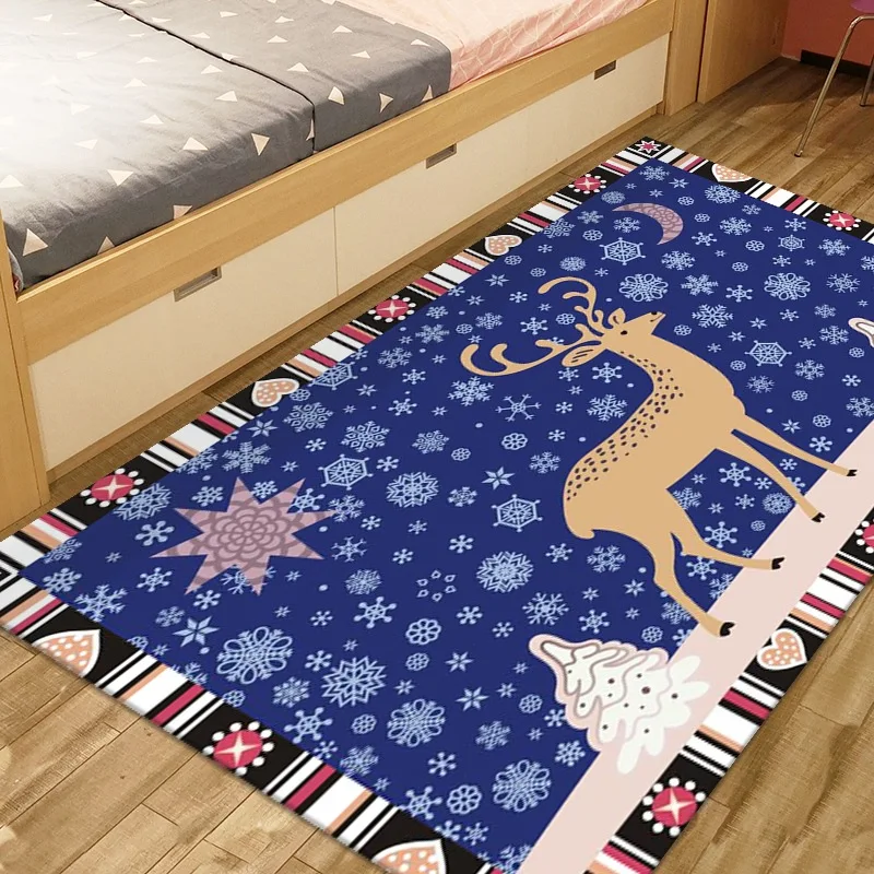 

Cartoon Elk Merry Christmas Decoration Carpets For Home Living Room Bedroom Kids Play Soft Floor Mat Anti-Skid Bathroom Area Rug