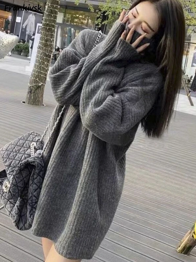 

Sweaters Women Japanese Style Vintage Slouchy Baggy All-match Turtleneck Streetwear Office Lady Fashion Knitting Autumn Popular