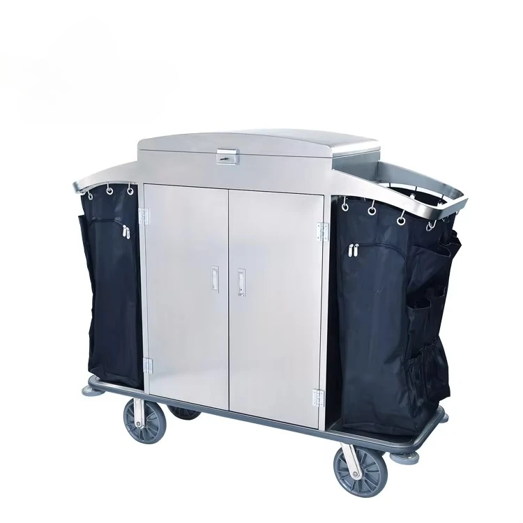 Metal Construction Housekeeping Trolley Cart with Solid Wheels