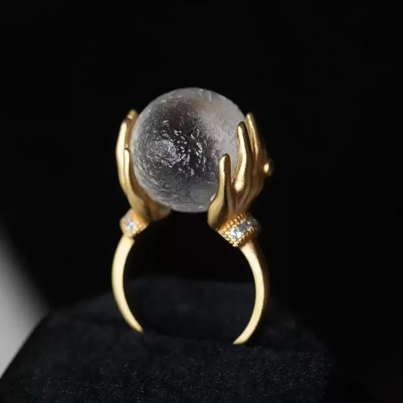 Holding The Moon Index Finger Ring Creative Fashion Niche High-end Ring Diamond Crystal Ball Ring