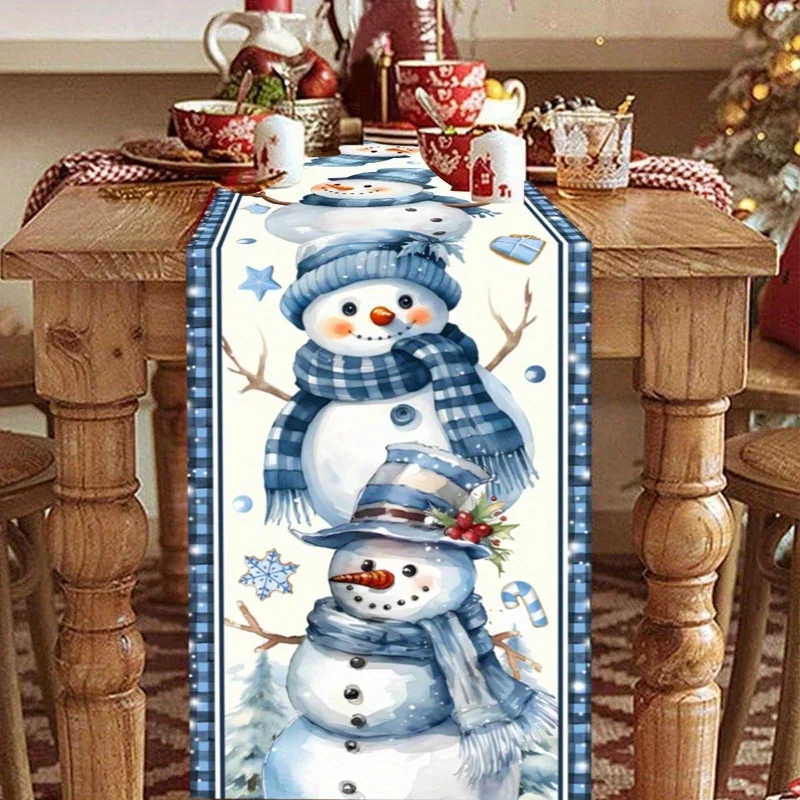 1 Piece Blue Snowman Christmas Table Runner - Suitable for Family Gatherings and Party Centerpieces, Christmas Decorations