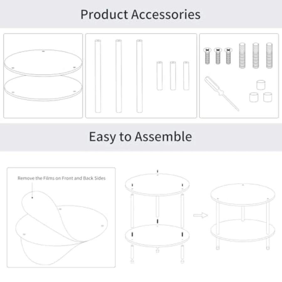 طاولة قهوة أكريليك مستديرة شفافة مع مساحة تخزين 23.6 لتر × 23.6 عرض × 18.4 ارتفاع 2 طبقة طاولات جانبية حديثة لوسيت للعيش R