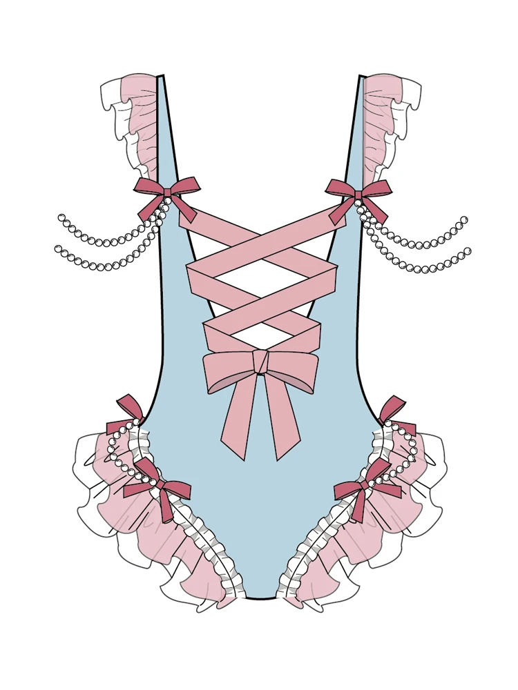 Swimsuit Girl 2025 Summer New JK Lolita Lace-up Triangular One-piece Swimwear Sweet Bow Pool Party Sexy Cute Suspender Swimsuits